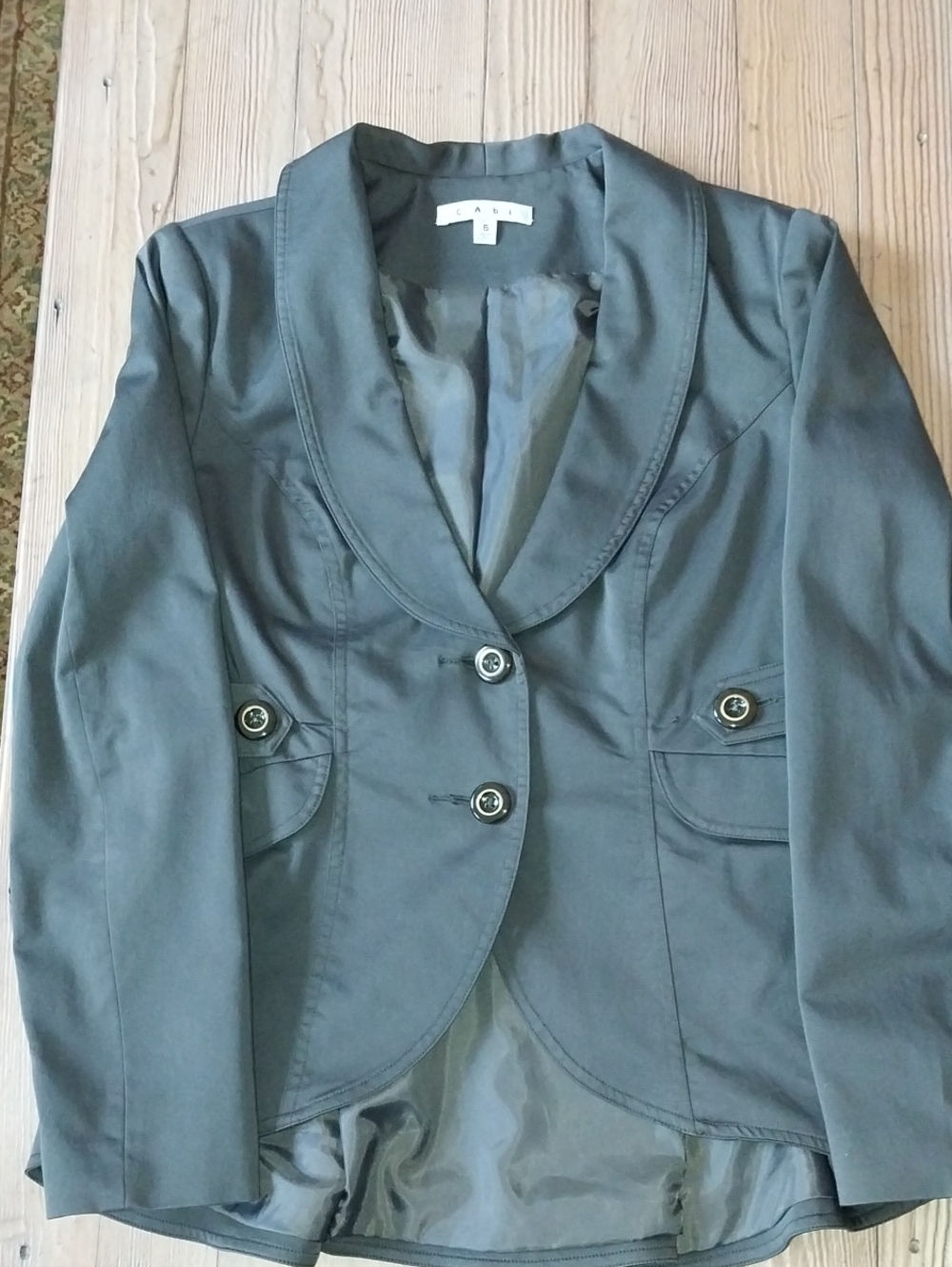 CAbi Slate Gray Shawl Collar Single-Breasted Blazer
